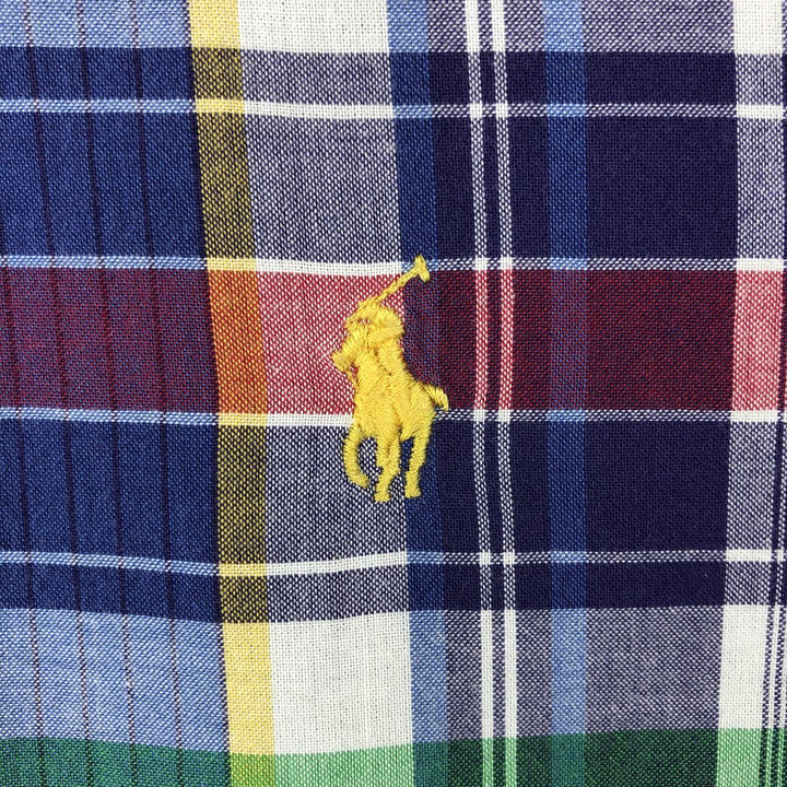 Ralph Lauren CLASSIC FIT Madras Check Short-Sleeve Button-Down Check Shirt, Men's Size XL (approx.) cotton navy blue type Vintage Second Hand