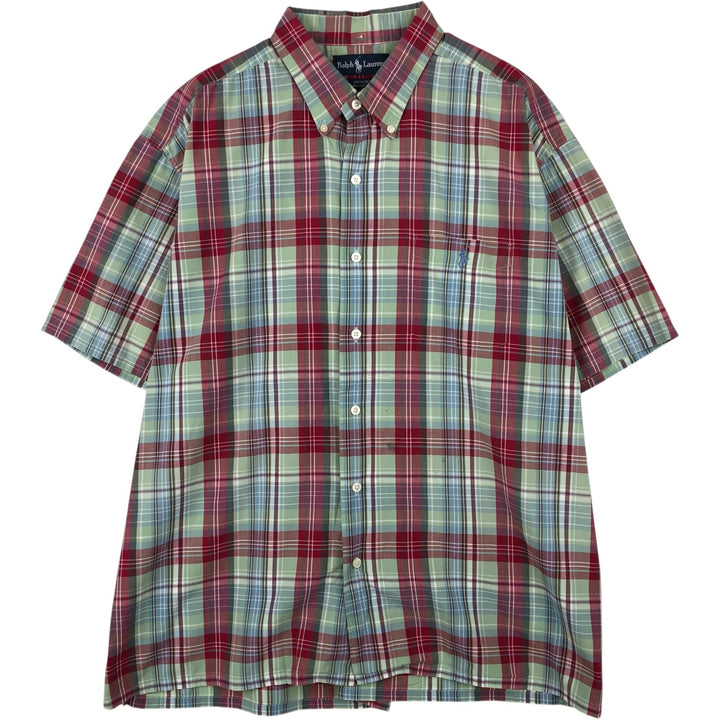 Ralph Lauren GREGGOR Madras Check Short Sleeve Button-Down Check Shirt, Men's XL cotton red type Vintage Second Hand