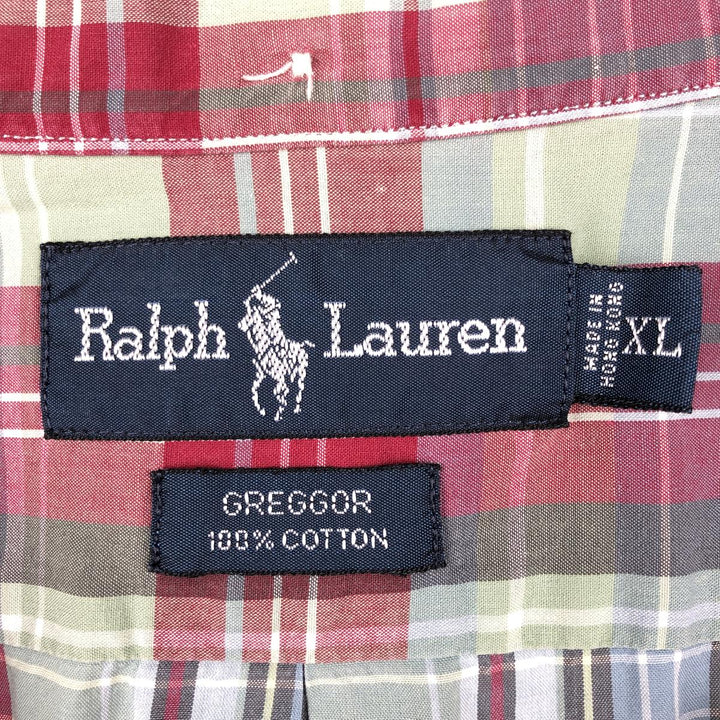Ralph Lauren GREGGOR Madras Check Short Sleeve Button-Down Check Shirt, Men's XL cotton red type Vintage Second Hand