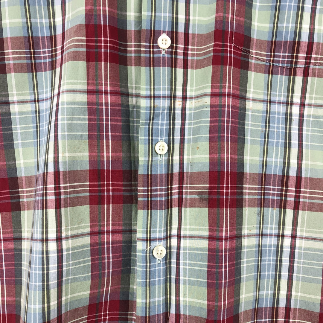 Ralph Lauren GREGGOR Madras Check Short Sleeve Button-Down Check Shirt, Men's XL cotton red type Vintage Second Hand