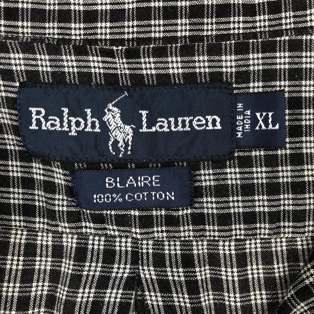 Ralph Lauren BLAIRE short sleeve button down check shirt men's XL size cotton black type Vintage Second Hand