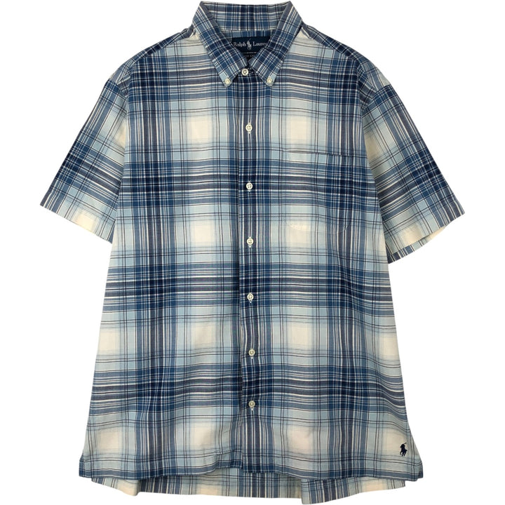 Ralph Lauren BOB CAMP Short-Sleeve Button-Down Check Shirt, Men's Size M (approx.) cotton blue type Vintage Second Hand