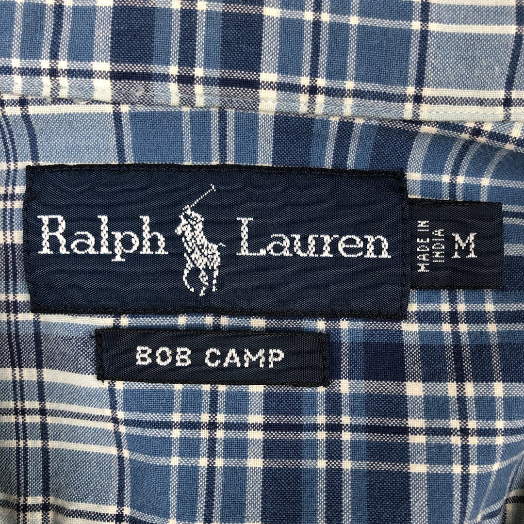 Ralph Lauren BOB CAMP Short-Sleeve Button-Down Check Shirt, Men's Size M (approx.) cotton blue type Vintage Second Hand