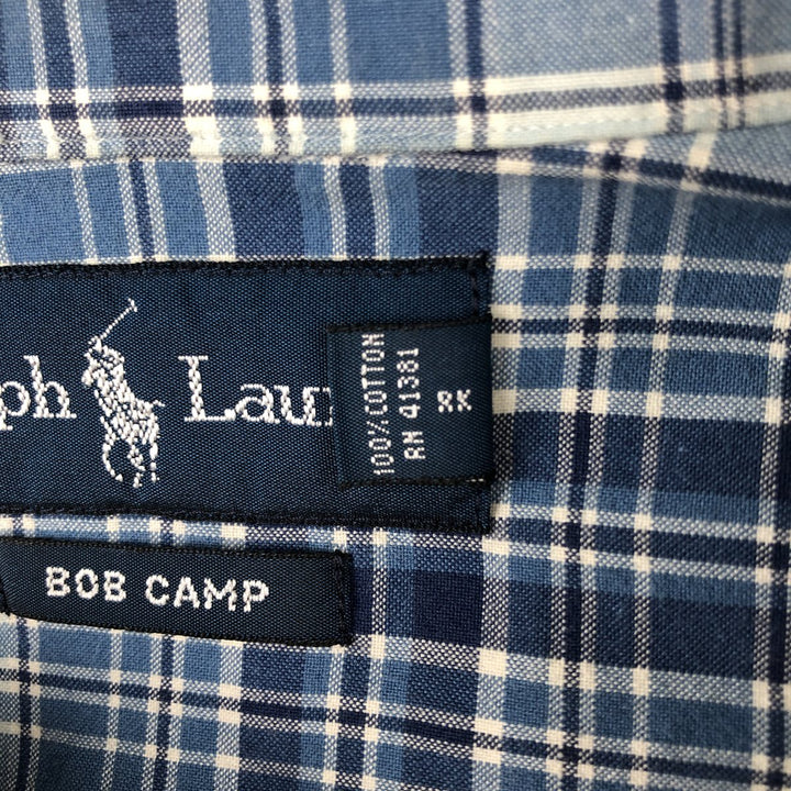 Ralph Lauren BOB CAMP Short-Sleeve Button-Down Check Shirt, Men's Size M (approx.) cotton blue type Vintage Second Hand