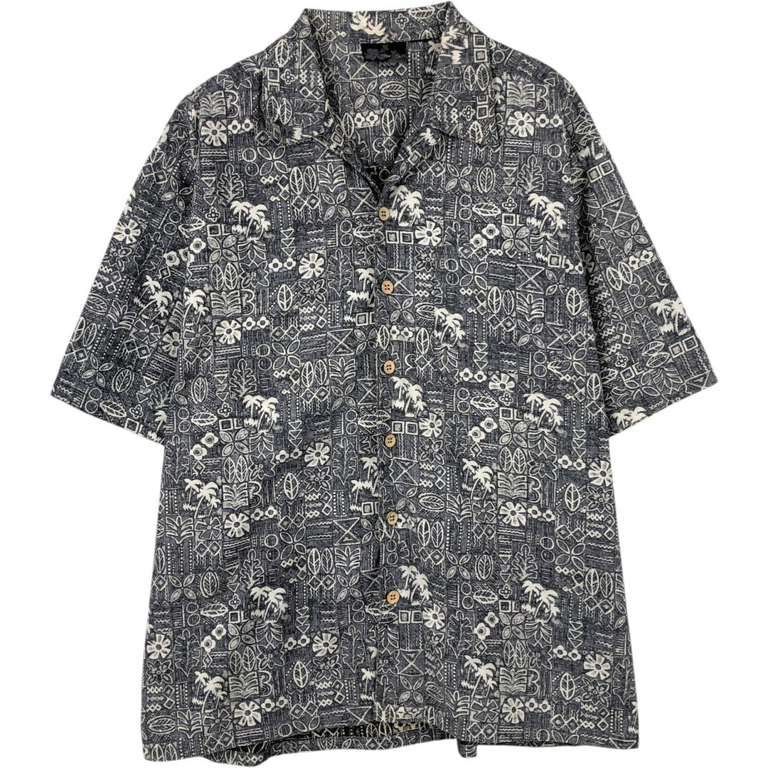 Ocean Pacific all-over print open-collar Hawaiian Aloha shirt, boxy fit, men's size L (approx.) unclear gray type Vintage Second Hand