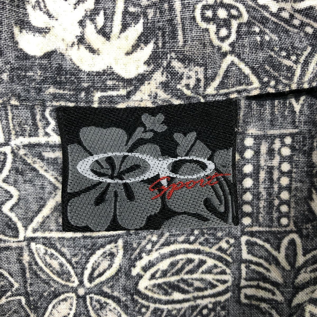 Ocean Pacific all-over print open-collar Hawaiian Aloha shirt, boxy fit, men's size L (approx.) unclear gray type Vintage Second Hand