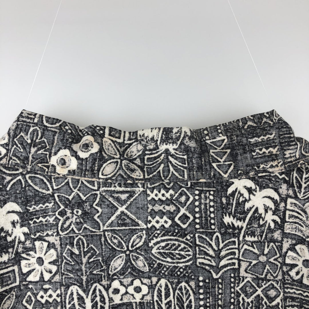 Ocean Pacific all-over print open-collar Hawaiian Aloha shirt, boxy fit, men's size L (approx.) unclear gray type Vintage Second Hand