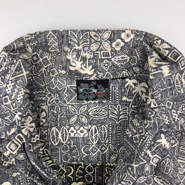 Ocean Pacific all-over print open-collar Hawaiian Aloha shirt, boxy fit, men's size L (approx.) unclear gray type Vintage Second Hand