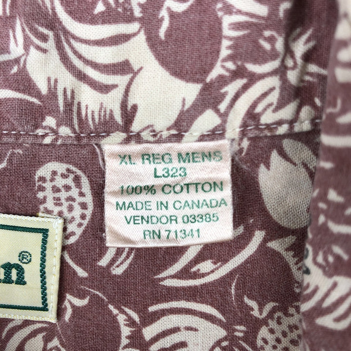 ~90'S LL Bean All-Over Print Hawaiian Aloha Shirt, Made in Canada, Men's XL Equivalent, Vintage cotton Red type red-purple Vintage Second Hand