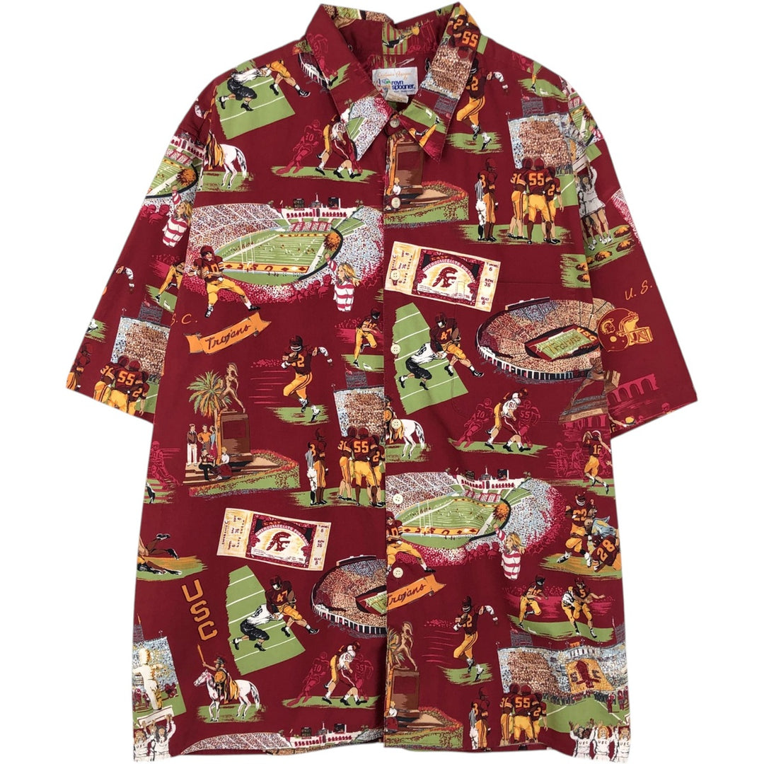 90'S Reyn Spooner Exclusive Apparel swimwear tag all-over print Hawaiian Aloha shirt, boxy shirt, men's size XL equivalent. cotton red type Vintage Second Hand