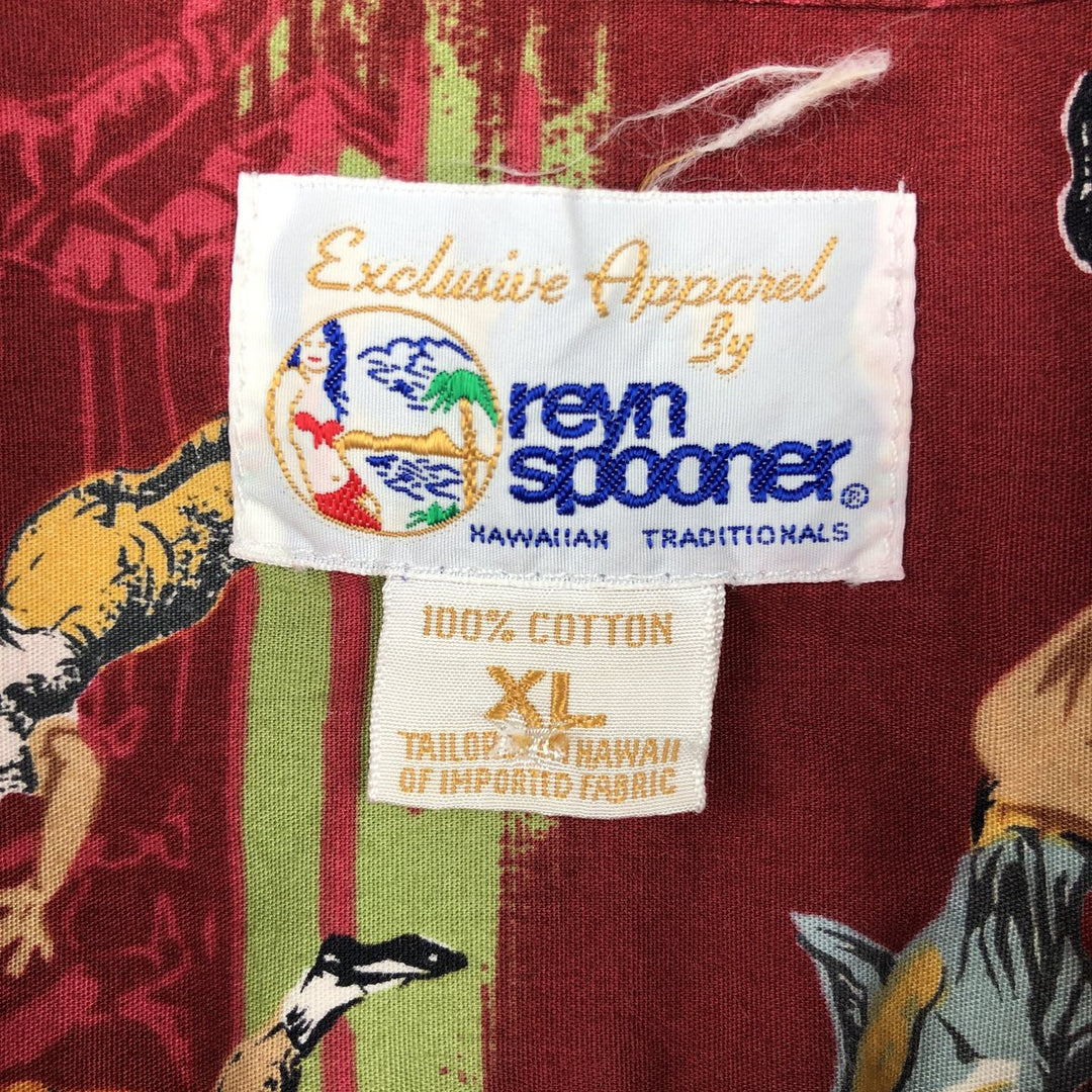 90'S Reyn Spooner Exclusive Apparel swimwear tag all-over print Hawaiian Aloha shirt, boxy shirt, men's size XL equivalent. cotton red type Vintage Second Hand