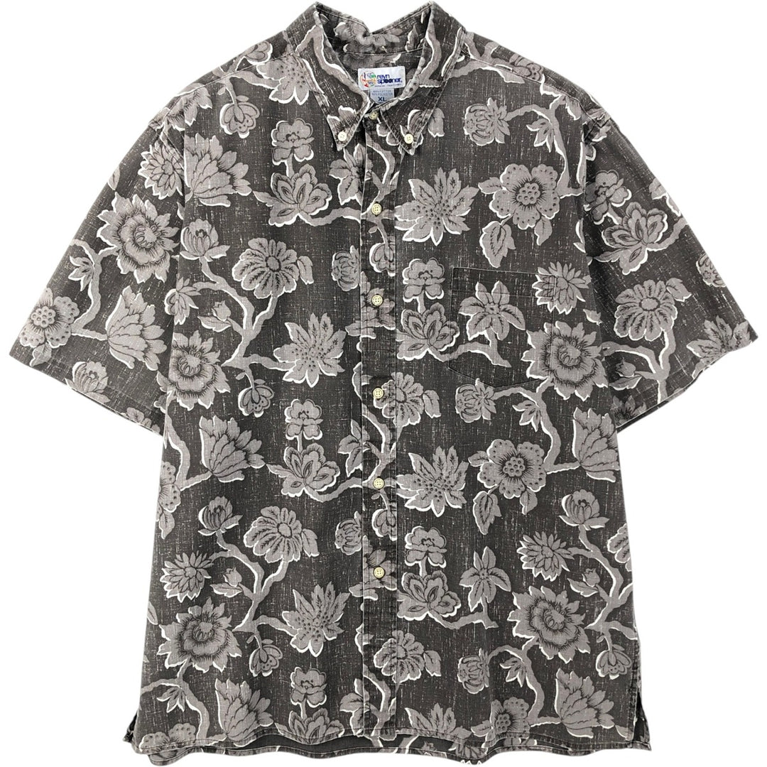 90'S Reyn Spooner all-over floral print button-down Hawaiian Aloha shirt, boxy style, men's size XL equivalent, vintage. cotton brown type Vintage Second Hand