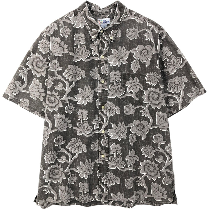 90'S Reyn Spooner all-over floral print button-down Hawaiian Aloha shirt, boxy style, men's size XL equivalent, vintage. cotton brown type Vintage Second Hand