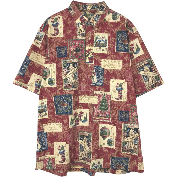 Reyn Spooner MELE KALIKIMAKA Christmas Limited Edition All-Over Print Half-Button Button-Down Hawaiian Aloha Shirt, Made in Hawaii cotton red type Vintage Second Hand