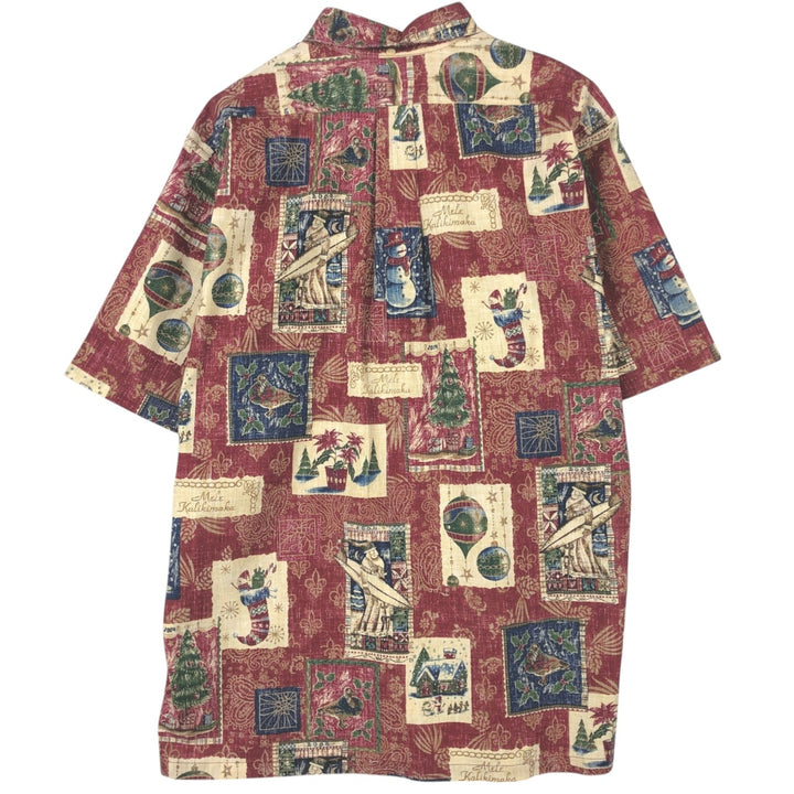 Reyn Spooner MELE KALIKIMAKA Christmas Limited Edition All-Over Print Half-Button Button-Down Hawaiian Aloha Shirt, Made in Hawaii cotton red type Vintage Second Hand