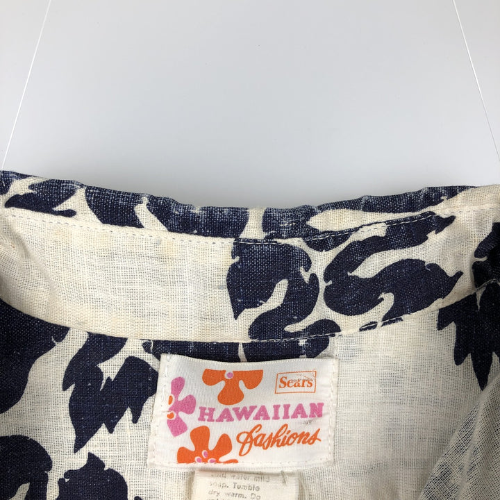 1970'S Sears all-over hibiscus pattern Hawaiian Aloha shirt, men's size L equivalent, vintage boxy shirt unclear white type Vintage Second Hand