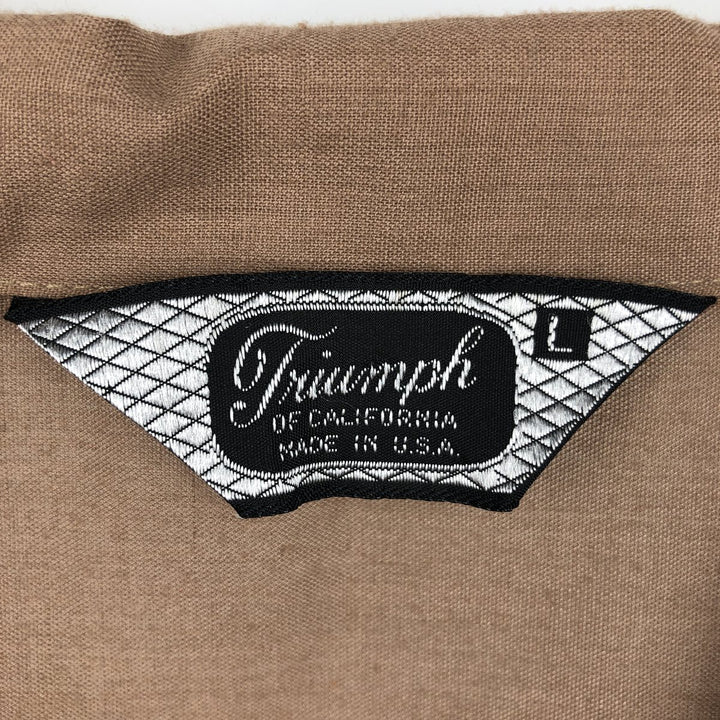1970'S Triumph all-over palm tree print open-collar Hawaiian Aloha shirt, boxy style, made in USA, men's size L equivalent, vintage. unclear brown type Vintage Second Hand