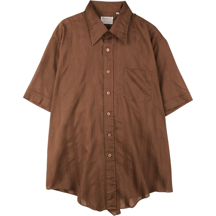 70s-80'S Richman Brothers Stripe Pattern Short-Sleeve Poly-Cotton Shirt, Men's Size XL (Equivalent), Vintage polyester brown type Vintage Second Hand