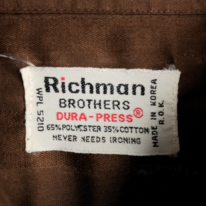 70s-80'S Richman Brothers Stripe Pattern Short-Sleeve Poly-Cotton Shirt, Men's Size XL (Equivalent), Vintage polyester brown type Vintage Second Hand