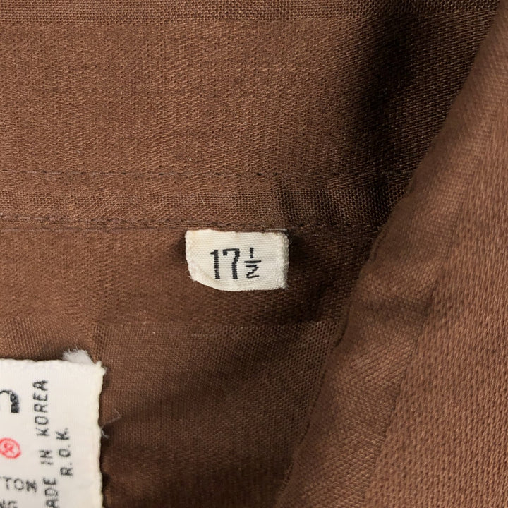 70s-80'S Richman Brothers Stripe Pattern Short-Sleeve Poly-Cotton Shirt, Men's Size XL (Equivalent), Vintage polyester brown type Vintage Second Hand