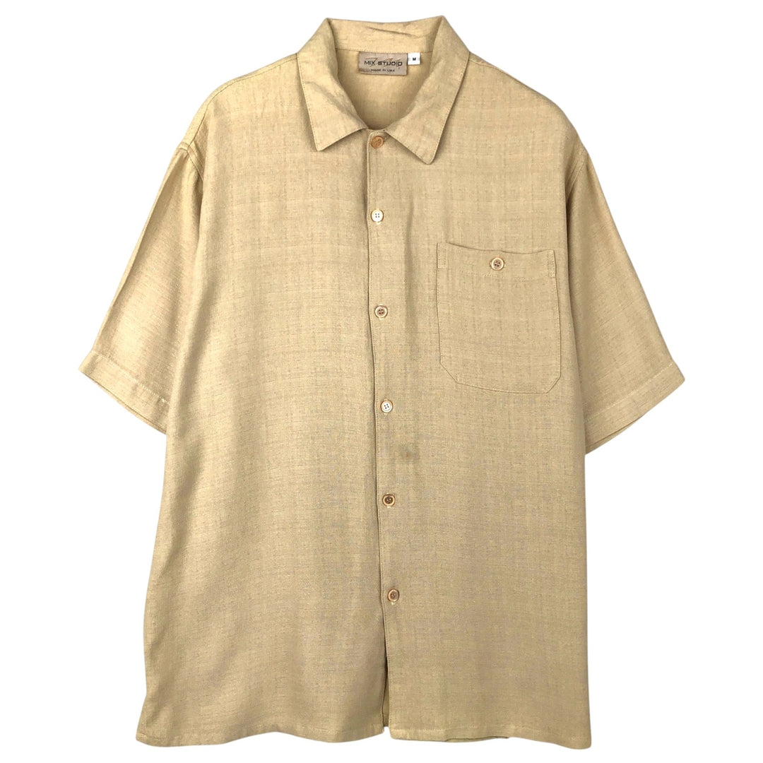 MIX STUDIO Short-Sleeve Rayon Shirt, Made in USA, Men's Size M (approx.) Rayon Beige type Vintage Second Hand