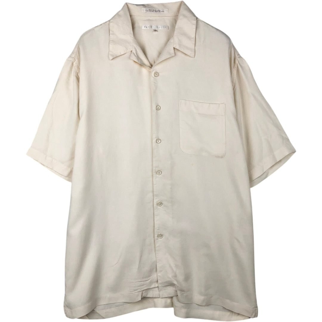 Perry Ellis PERRY ELLIS Short Sleeve Open Collar Silk Shirt Box Shirt Men's M silk ivory Vintage Second Hand