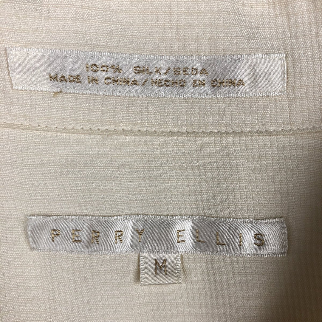 Perry Ellis PERRY ELLIS Short Sleeve Open Collar Silk Shirt Box Shirt Men's M silk ivory Vintage Second Hand