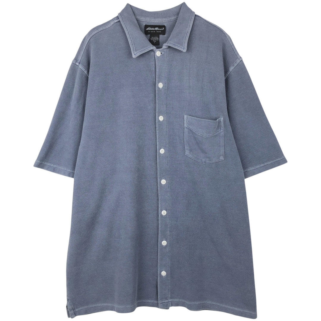 2000'S Eddie Bauer Short-Sleeve Cotton Box Shirt, Men's Size L (approx.) cotton navy blue type Vintage Second Hand