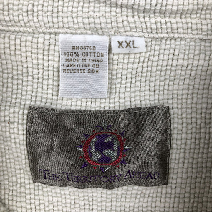 90s-00'S The Territory Ahead Short-Sleeve Cotton Box Shirt, Men's XXL equivalent, Vintage cotton Beige type Vintage Second Hand