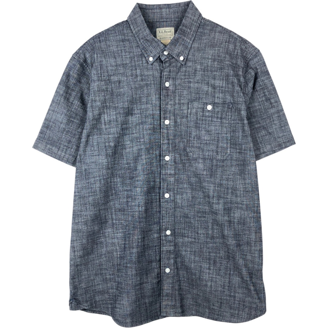 90s-00'S L.L.Bean Traditional Fit Short-Sleeve Button-Down Shirt, Men's Size M (approx.) cotton navy blue type Vintage Second Hand