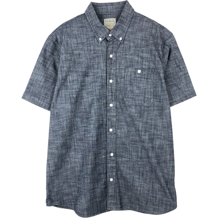 90s-00'S L.L.Bean Traditional Fit Short-Sleeve Button-Down Shirt, Men's Size M (approx.) cotton navy blue type Vintage Second Hand