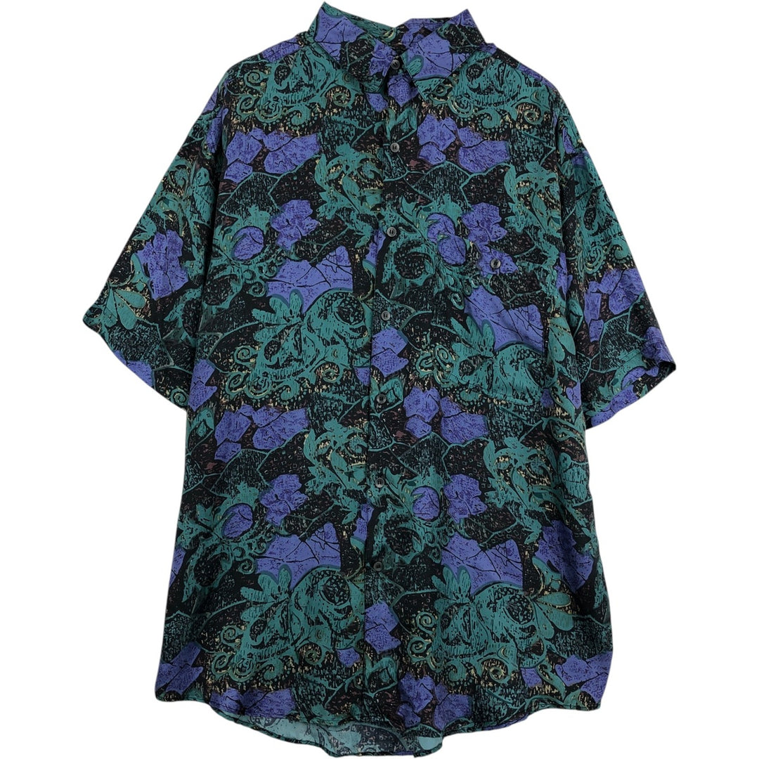 GOOUCH All-over Print Short Sleeve Silk Shirt, Men's M Size silk green type Vintage Second Hand