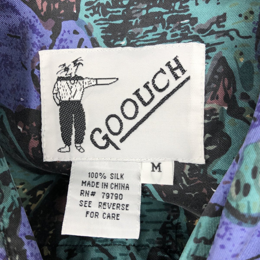 GOOUCH All-over Print Short Sleeve Silk Shirt, Men's M Size silk green type Vintage Second Hand