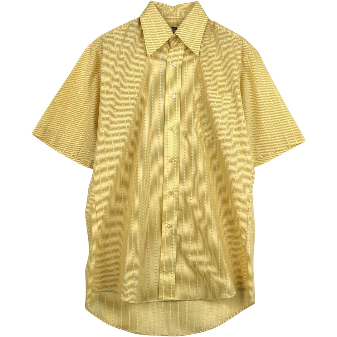 Montgomery Ward Stripe Pattern Short-Sleeve Poly-Cotton Shirt, Men's Size M (Equivalent), Vintage polyester yellow type Vintage Second Hand