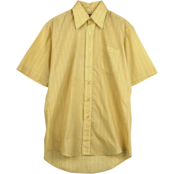 Montgomery Ward Stripe Pattern Short-Sleeve Poly-Cotton Shirt, Men's Size M (Equivalent), Vintage polyester yellow type Vintage Second Hand