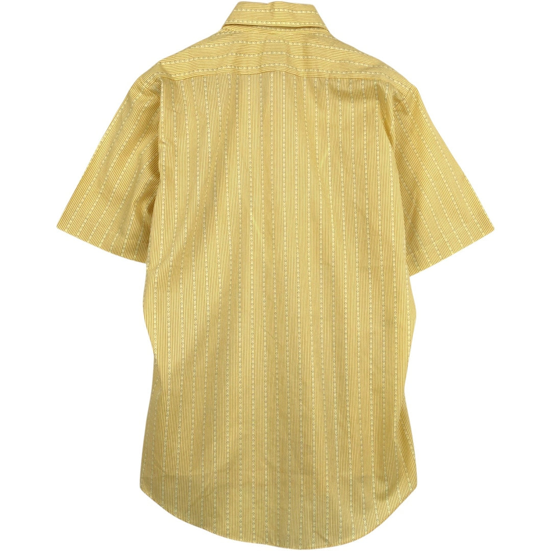 Montgomery Ward Stripe Pattern Short-Sleeve Poly-Cotton Shirt, Men's Size M (Equivalent), Vintage polyester yellow type Vintage Second Hand