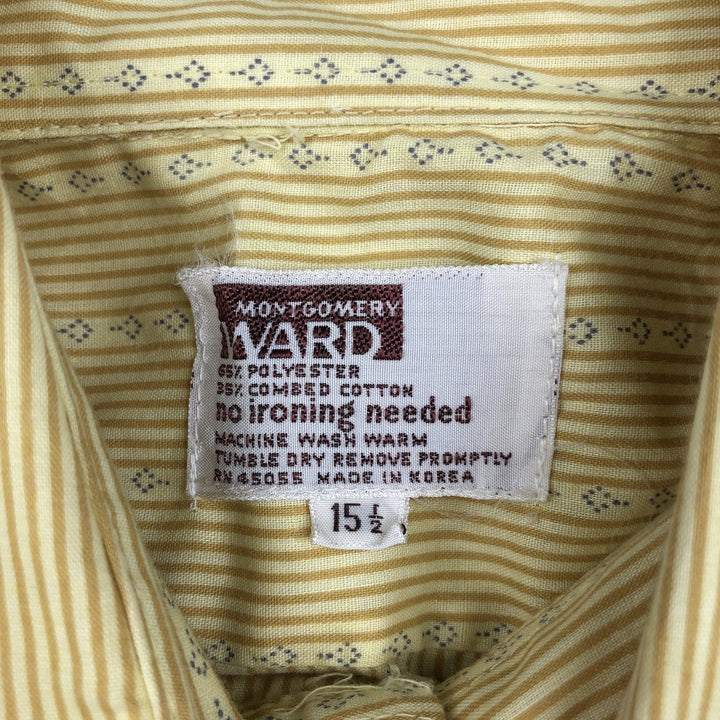 Montgomery Ward Stripe Pattern Short-Sleeve Poly-Cotton Shirt, Men's Size M (Equivalent), Vintage polyester yellow type Vintage Second Hand