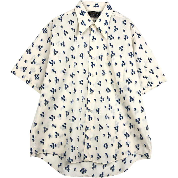 JCPenney Towncraft all-over print short-sleeved polycotton shirt, men's size XL equivalent, vintage. polyester white type Vintage Second Hand