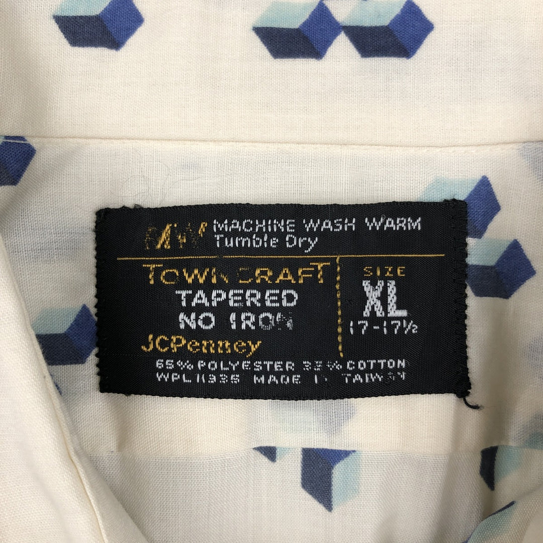JCPenney Towncraft all-over print short-sleeved polycotton shirt, men's size XL equivalent, vintage. polyester white type Vintage Second Hand