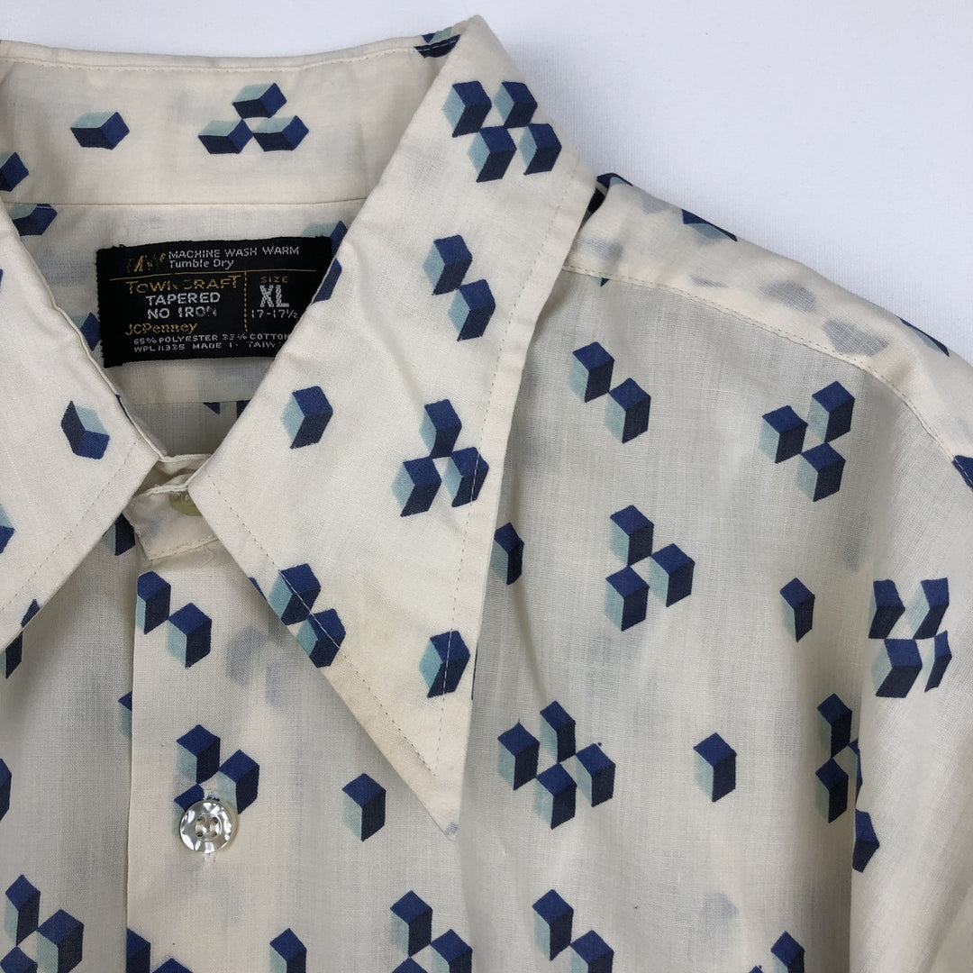 JCPenney Towncraft all-over print short-sleeved polycotton shirt, men's size XL equivalent, vintage. polyester white type Vintage Second Hand