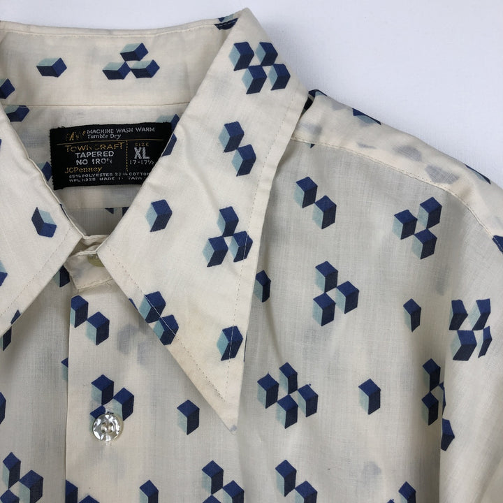 JCPenney Towncraft all-over print short-sleeved polycotton shirt, men's size XL equivalent, vintage. polyester white type Vintage Second Hand