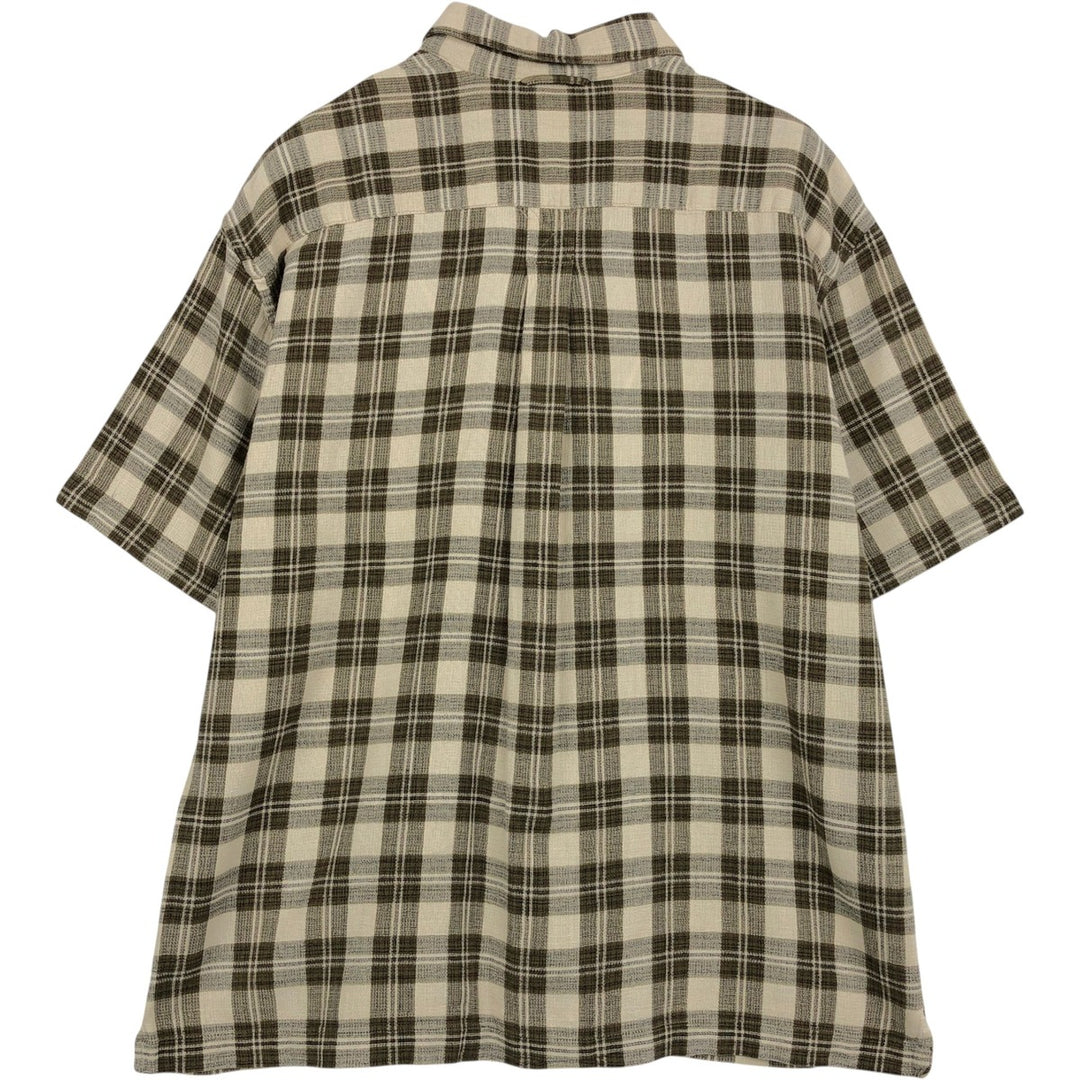 1990'S St. John's Bay Short-Sleeve Cotton Check Shirt, Boxy Shirt, Men's Size L (Equivalent), Vintage cotton Khaki type Vintage Second Hand