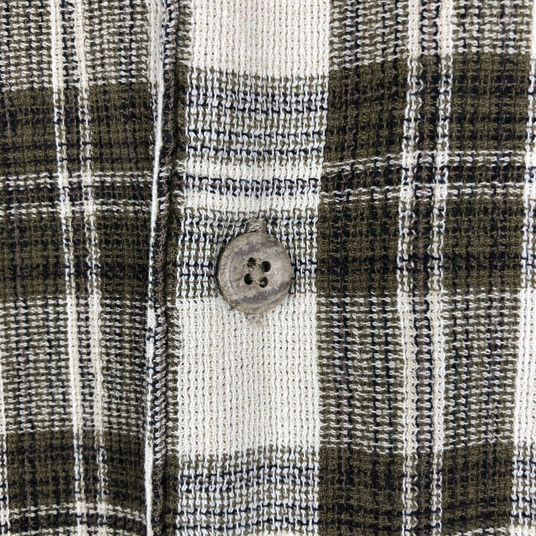 1990'S St. John's Bay Short-Sleeve Cotton Check Shirt, Boxy Shirt, Men's Size L (Equivalent), Vintage cotton Khaki type Vintage Second Hand
