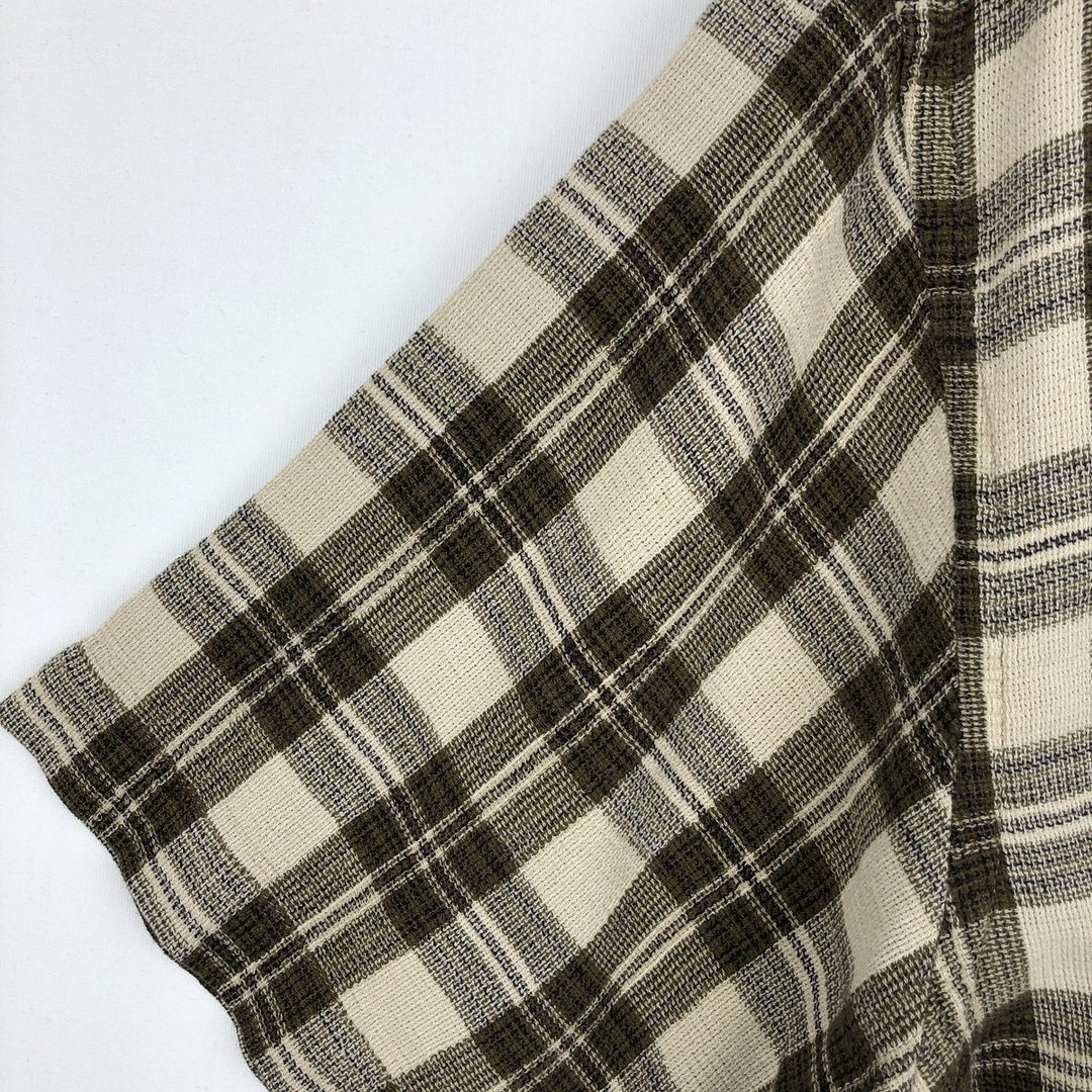 1990'S St. John's Bay Short-Sleeve Cotton Check Shirt, Boxy Shirt, Men's Size L (Equivalent), Vintage cotton Khaki type Vintage Second Hand