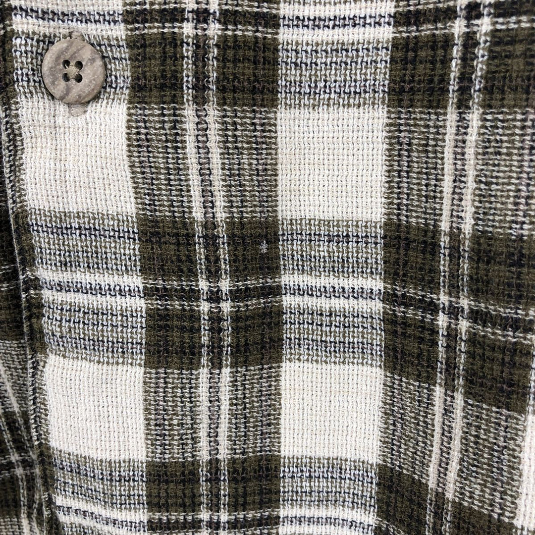 1990'S St. John's Bay Short-Sleeve Cotton Check Shirt, Boxy Shirt, Men's Size L (Equivalent), Vintage cotton Khaki type Vintage Second Hand