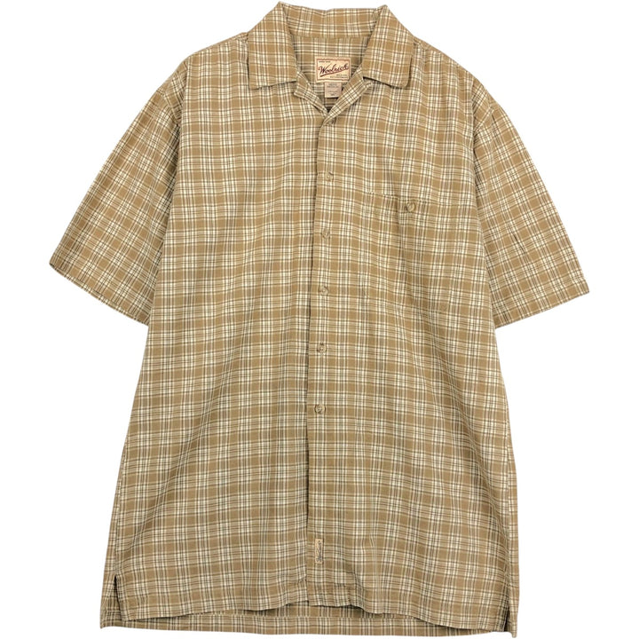 2000'S Woolrich Check Pattern Short-Sleeve Open-Collar Cotton Shirt, Men's Size M (approx.) cotton Beige type Vintage Second Hand