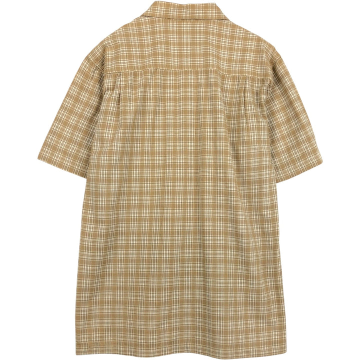 2000'S Woolrich Check Pattern Short-Sleeve Open-Collar Cotton Shirt, Men's Size M (approx.) cotton Beige type Vintage Second Hand