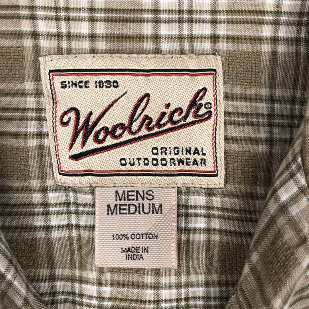 2000'S Woolrich Check Pattern Short-Sleeve Open-Collar Cotton Shirt, Men's Size M (approx.) cotton Beige type Vintage Second Hand