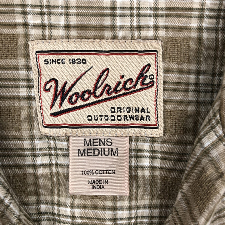 2000'S Woolrich Check Pattern Short-Sleeve Open-Collar Cotton Shirt, Men's Size M (approx.) cotton Beige type Vintage Second Hand