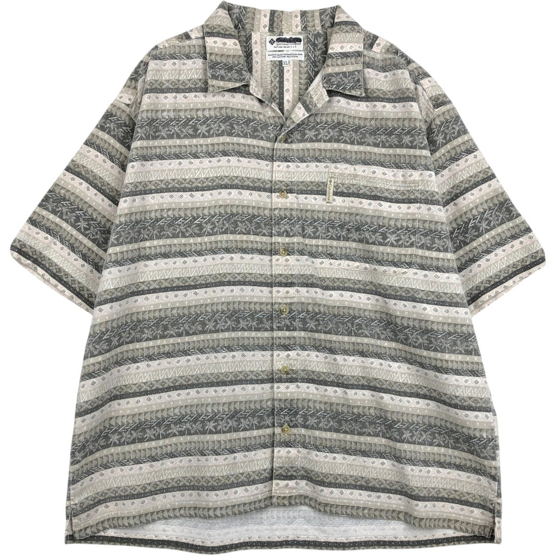 Columbia all-over striped short-sleeved open-collar cotton shirt, boxy fit, men's size XL. cotton gray type Vintage Second Hand